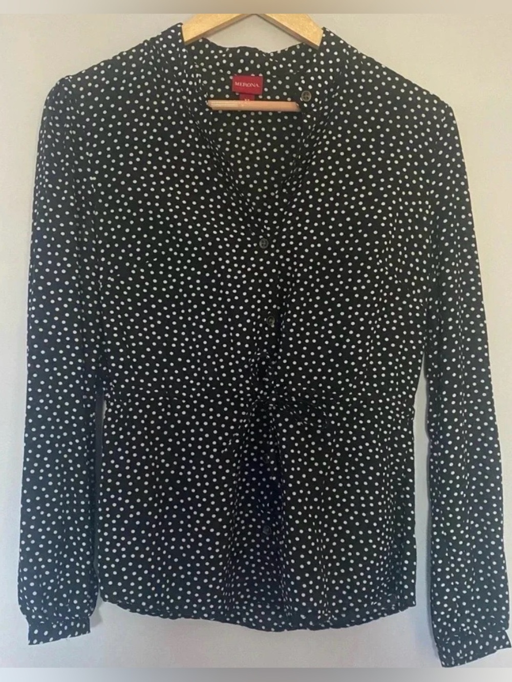 Merona Black with White Polk Dots Button Up Blouse Size Extra Small XS